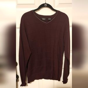 Haggar Men's Pullover Long Sleeve V-neck Sweater Size LG Burgandy
